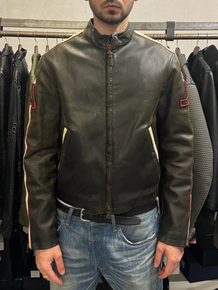2000s Armani Brown AJ Biker Leather Jacket nHTCpur 2