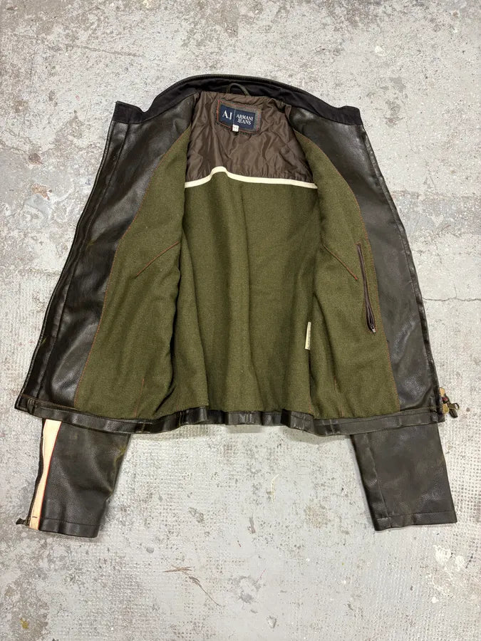 2000s Armani Brown AJ Biker Leather Jacket nHTCpur 9
