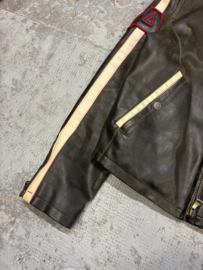 2000s Armani Brown AJ Biker Leather Jacket nHTCpur 6