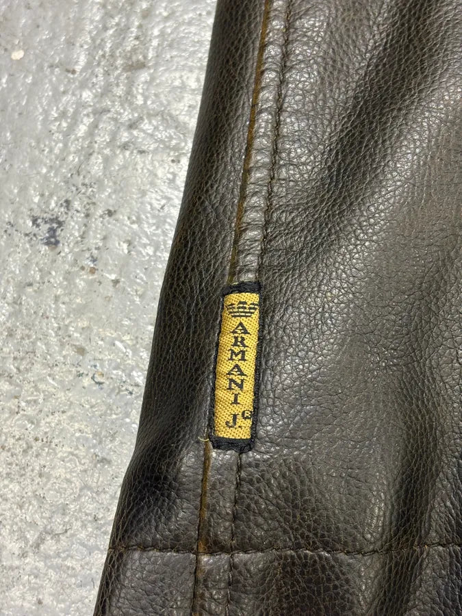 2000s Armani Brown AJ Biker Leather Jacket nHTCpur 7