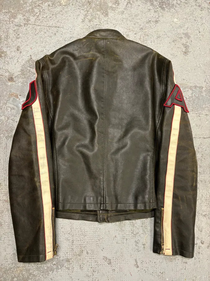 2000s Armani Brown AJ Biker Leather Jacket nHTCpur 5