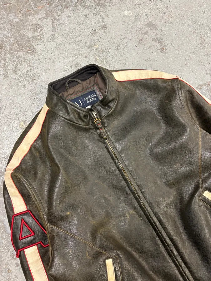 2000s Armani Brown AJ Biker Leather Jacket nHTCpur 3