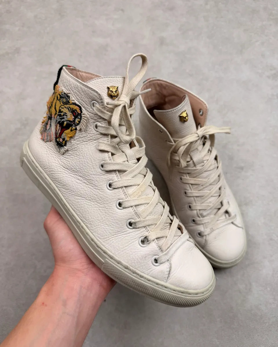 AW2017 Gucci Leather Tiger Embroidered High Sneakers by Alessandro Michele SaqCphB 0