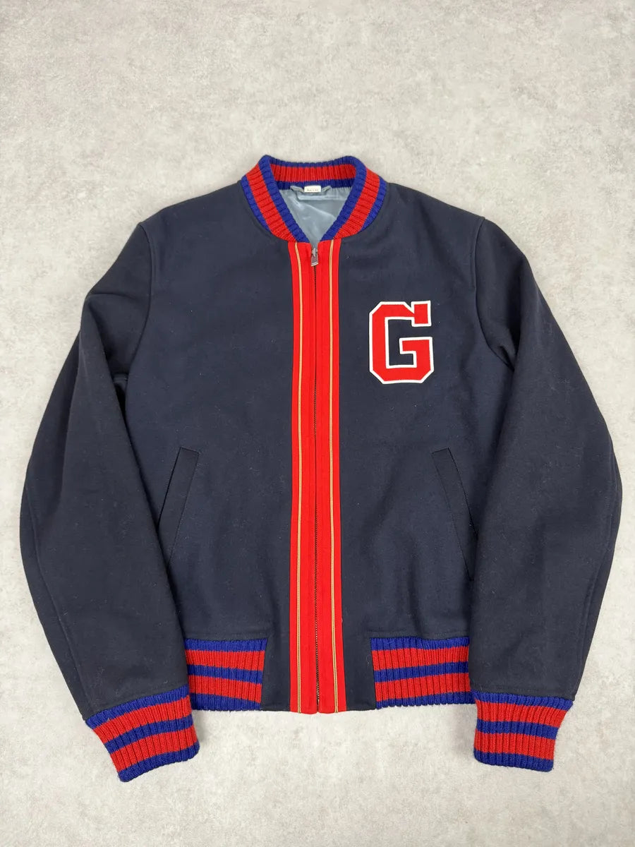 AW2017 Gucci Navy & Red Wool G Teddy Bomber Jacket mbIsPWA 0