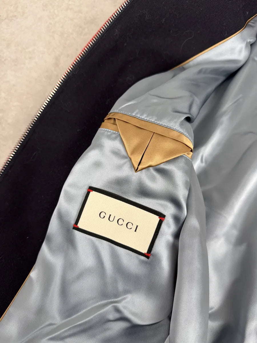 AW2017 Gucci Navy & Red Wool G Teddy Bomber Jacket mbIsPWA 12