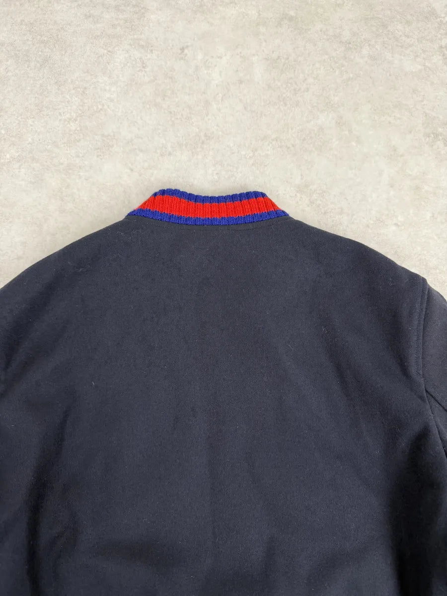 AW2017 Gucci Navy & Red Wool G Teddy Bomber Jacket mbIsPWA 13