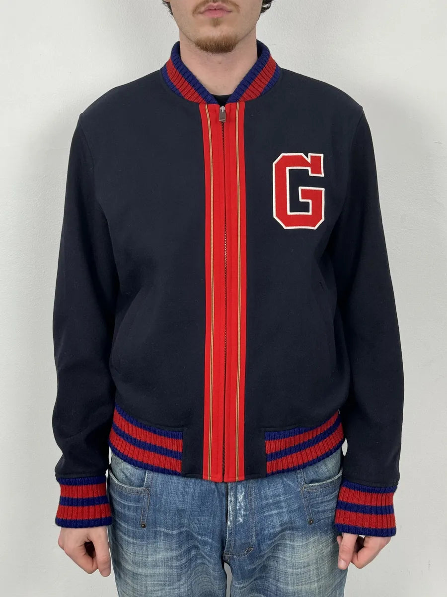 AW2017 Gucci Navy & Red Wool G Teddy Bomber Jacket mbIsPWA 4