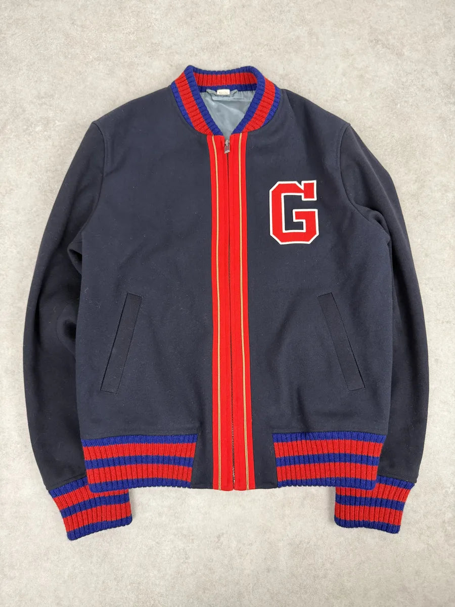 AW2017 Gucci Navy & Red Wool G Teddy Bomber Jacket mbIsPWA 5
