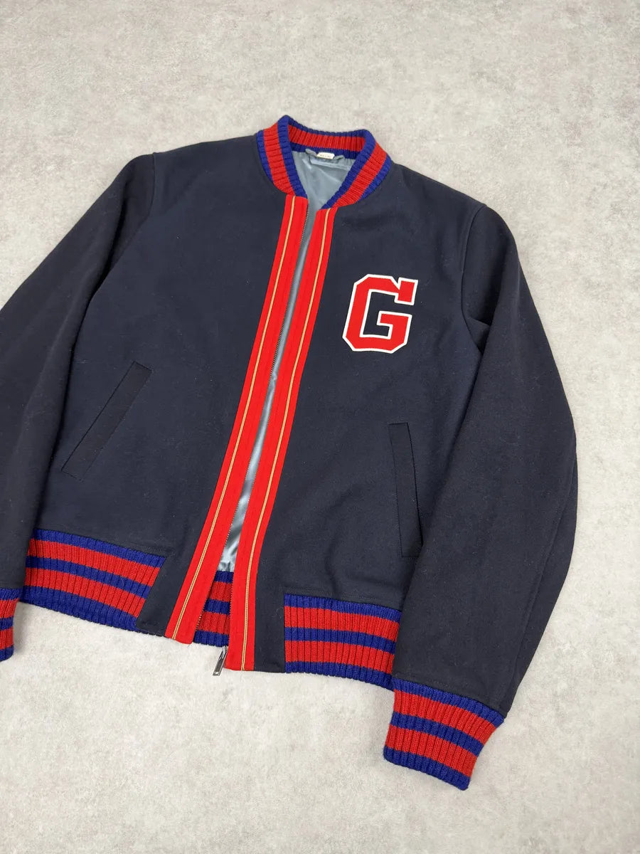 AW2017 Gucci Navy & Red Wool G Teddy Bomber Jacket mbIsPWA 6