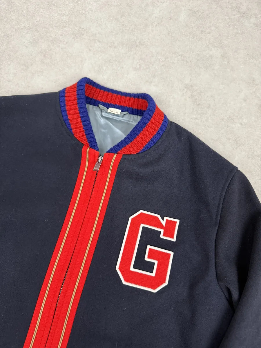 AW2017 Gucci Navy & Red Wool G Teddy Bomber Jacket mbIsPWA 7