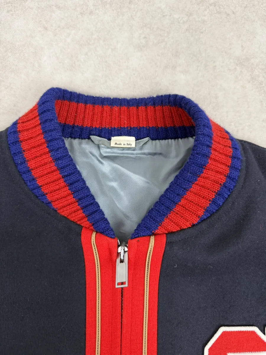 AW2017 Gucci Navy & Red Wool G Teddy Bomber Jacket mbIsPWA 8