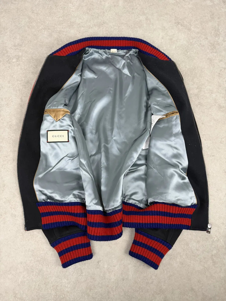 AW2017 Gucci Navy & Red Wool G Teddy Bomber Jacket mbIsPWA 9