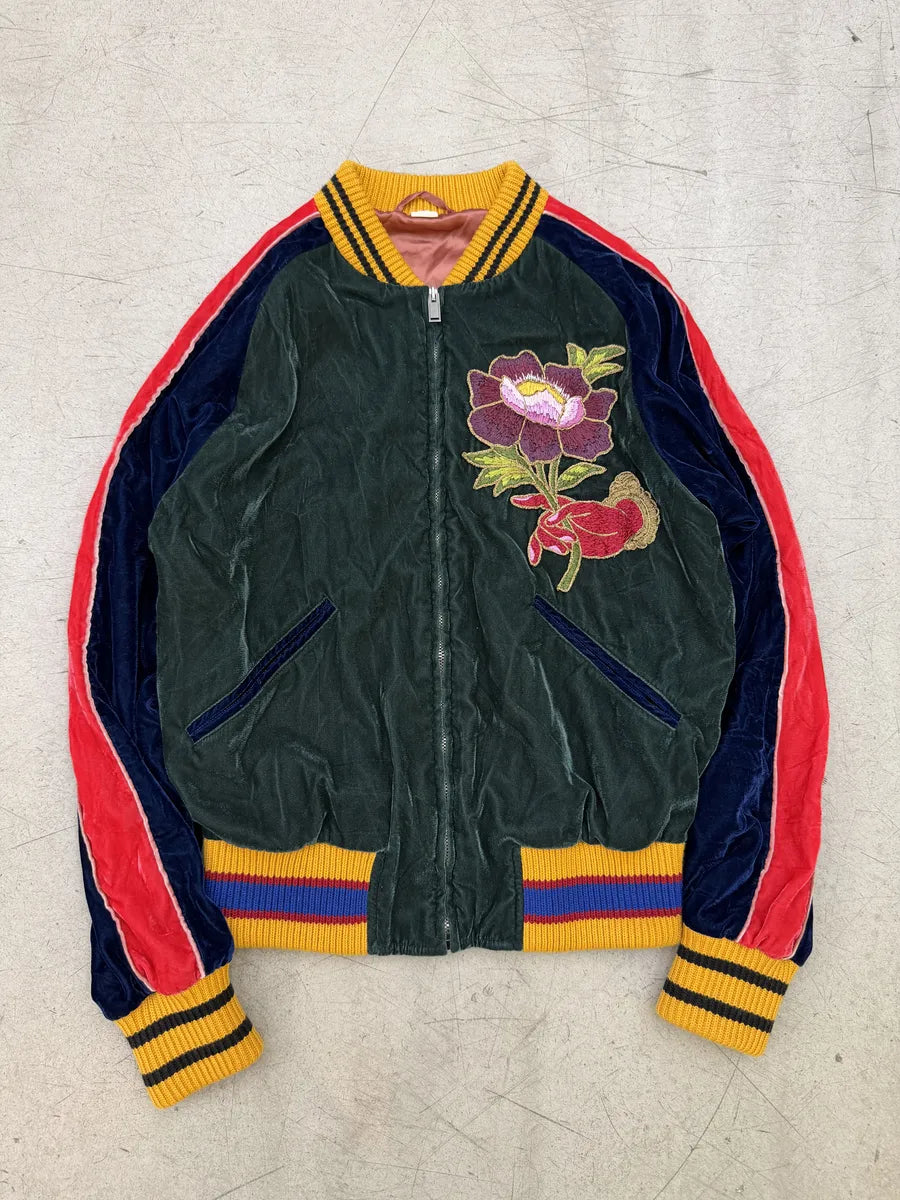AW2017 Gucci Navy Velvet Embroidered Cobra Floral Bomber Jacket REJABPb 10