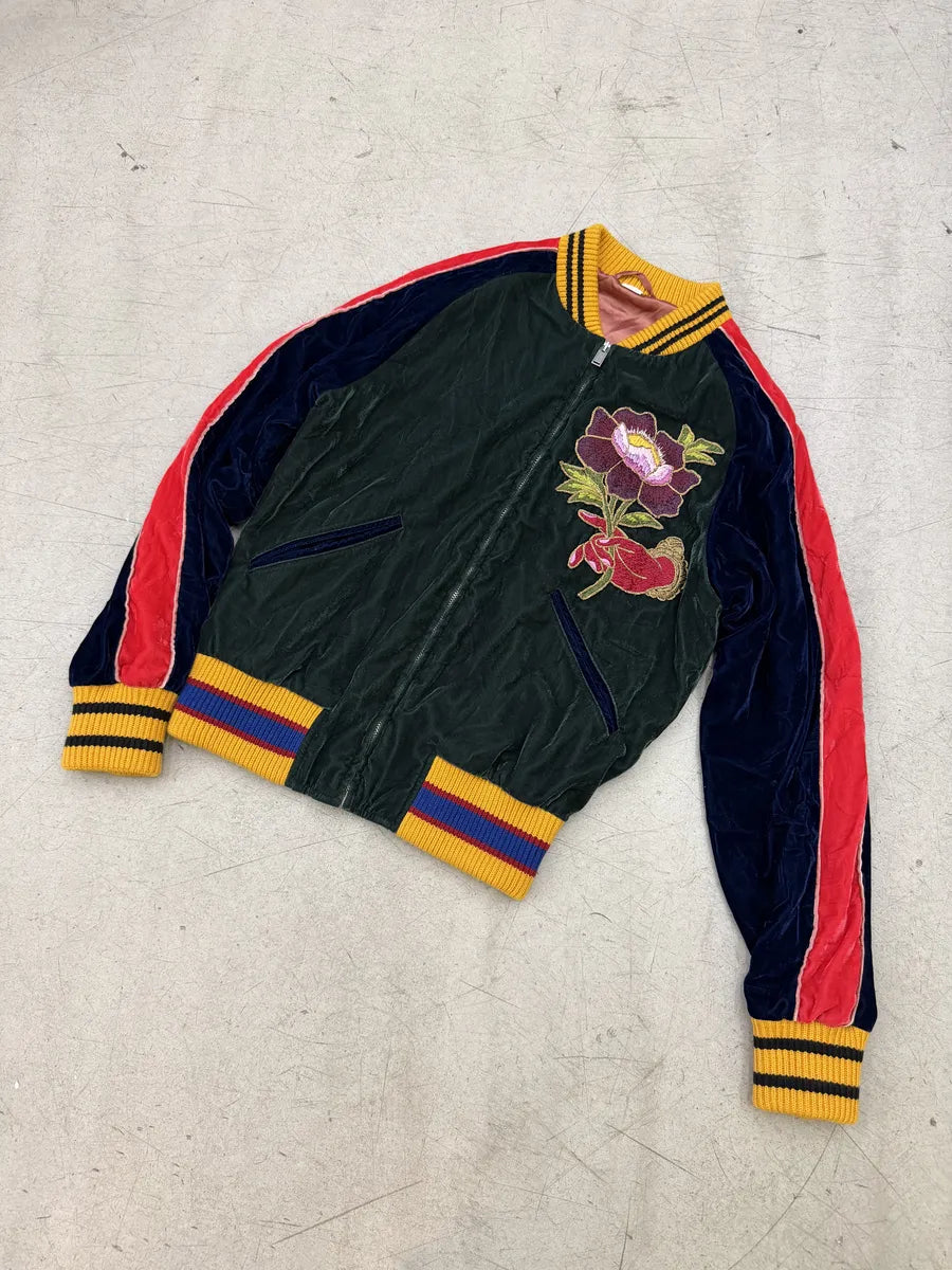 AW2017 Gucci Navy Velvet Embroidered Cobra Floral Bomber Jacket REJABPb 11