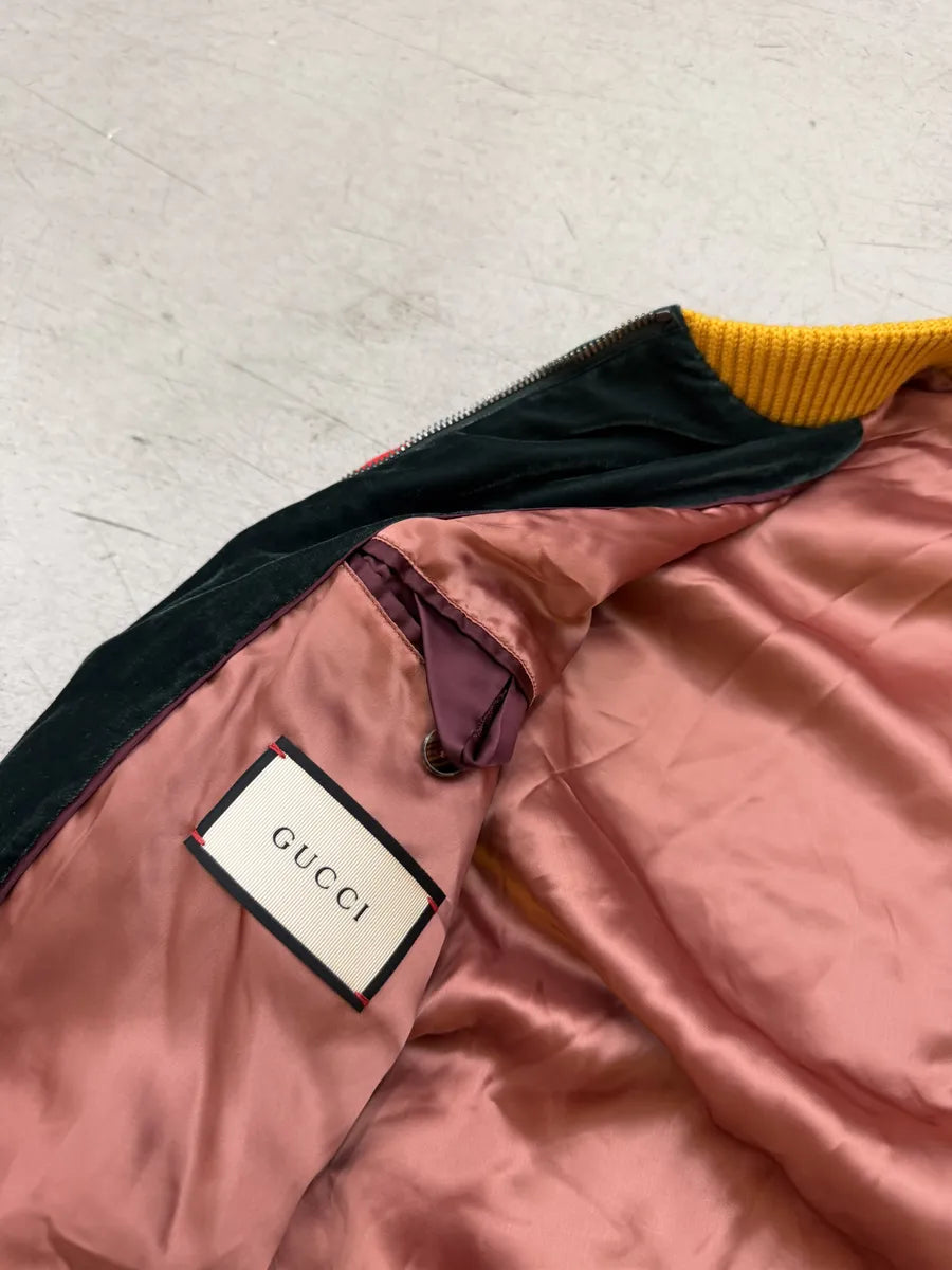 AW2017 Gucci Navy Velvet Embroidered Cobra Floral Bomber Jacket REJABPb 13