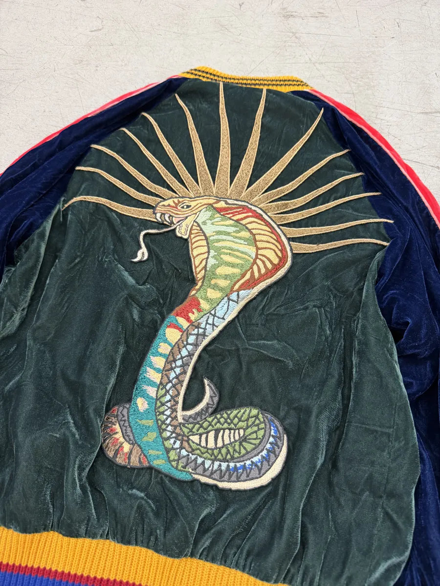 AW2017 Gucci Navy Velvet Embroidered Cobra Floral Bomber Jacket REJABPb 15