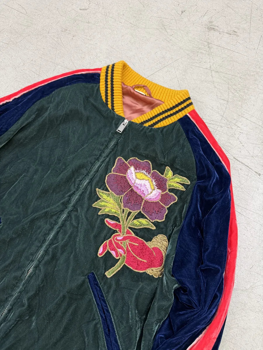 AW2017 Gucci Navy Velvet Embroidered Cobra Floral Bomber Jacket REJABPb 7