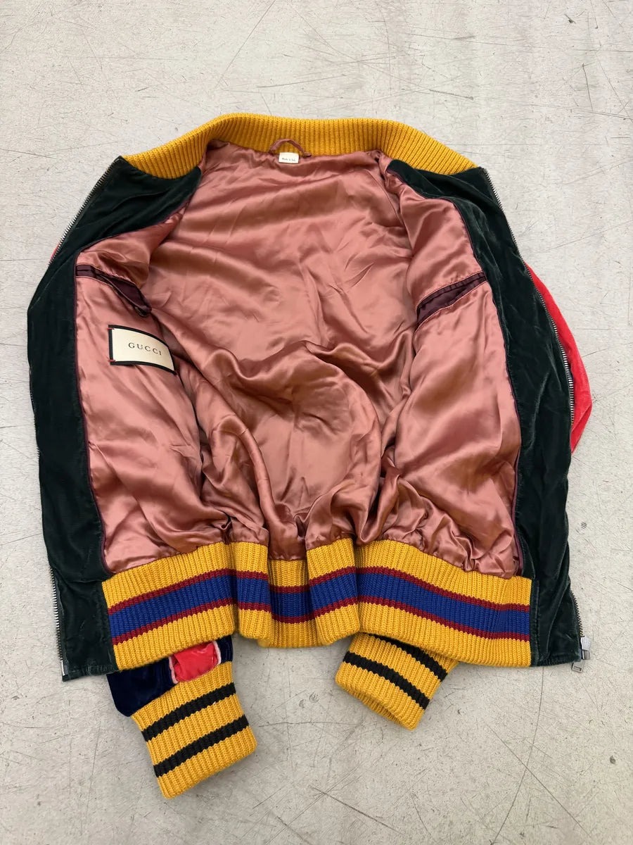 AW2017 Gucci Navy Velvet Embroidered Cobra Floral Bomber Jacket REJABPb 9