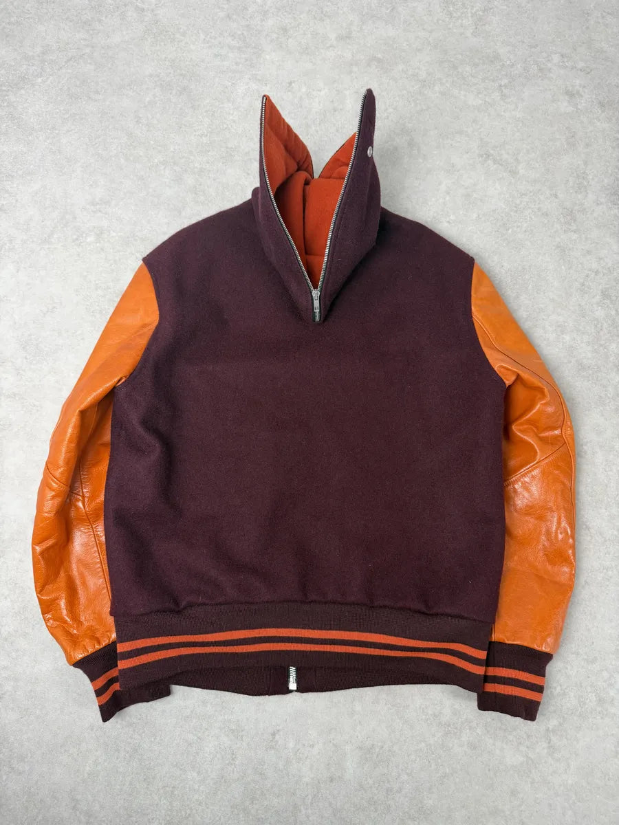 AW2017 Maison Margiela Bordeaux Wool & Orange Leather Aviator Bomber Jacket lDPCNQX 1