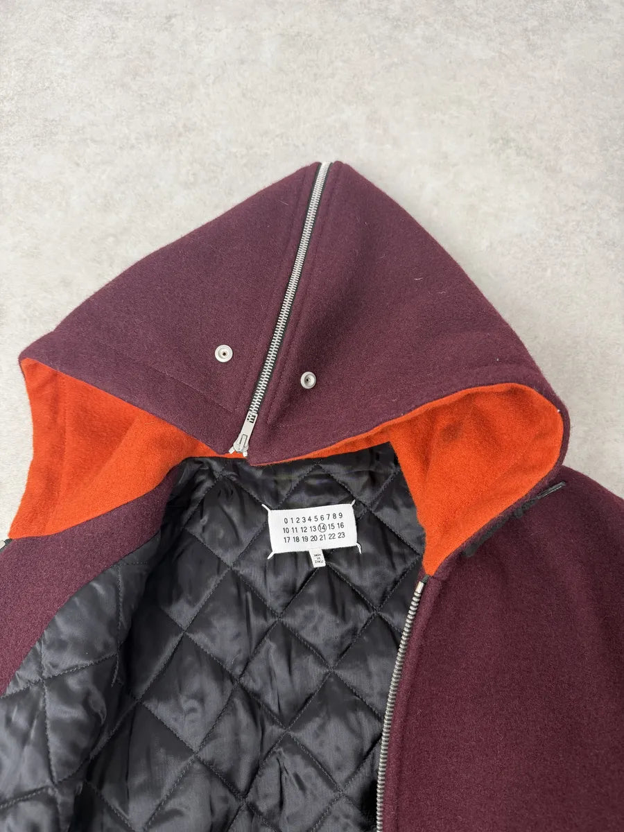 AW2017 Maison Margiela Bordeaux Wool & Orange Leather Aviator Bomber Jacket lDPCNQX 11