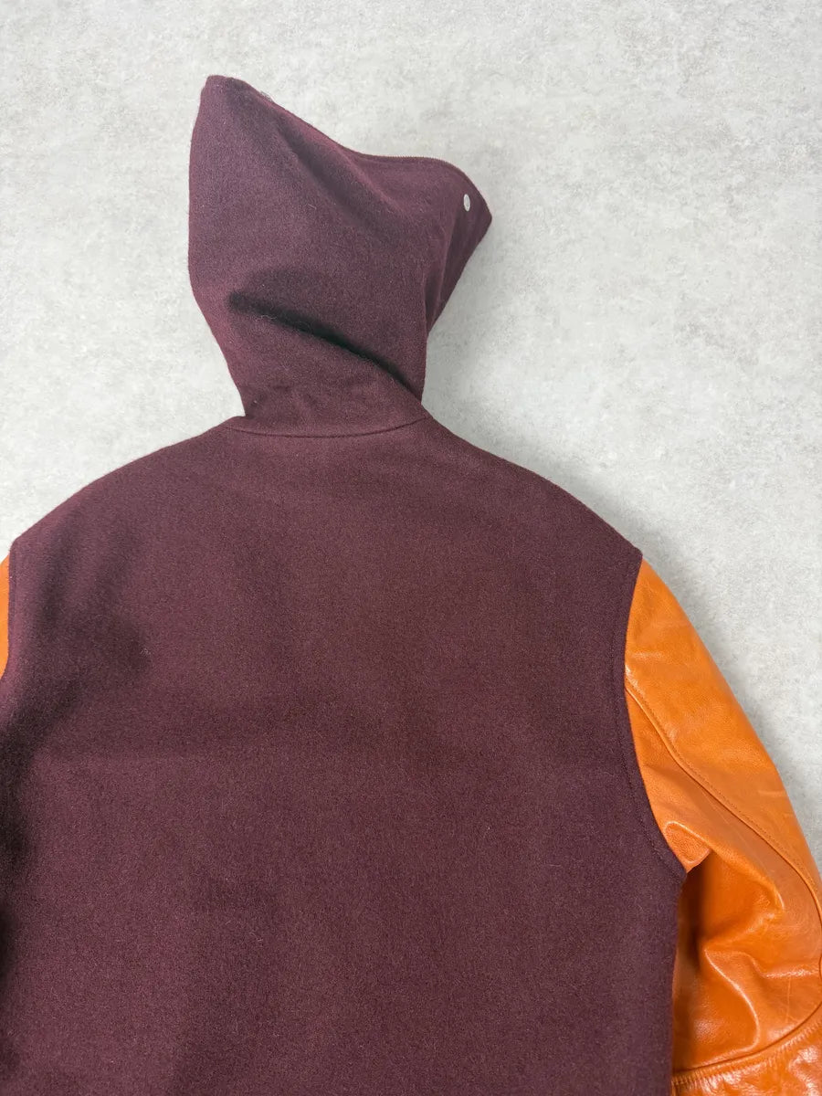 AW2017 Maison Margiela Bordeaux Wool & Orange Leather Aviator Bomber Jacket lDPCNQX 3