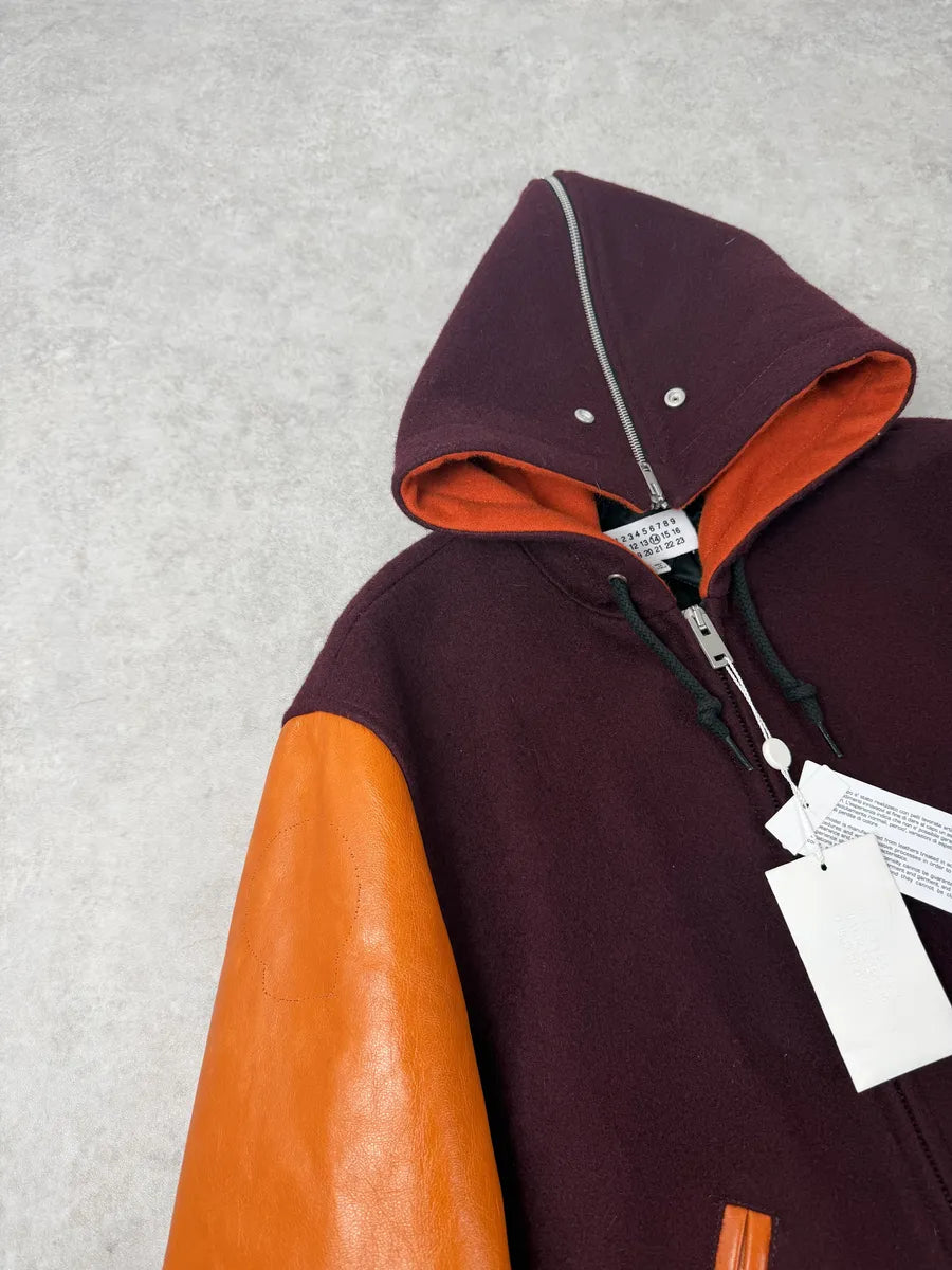 AW2017 Maison Margiela Bordeaux Wool & Orange Leather Aviator Bomber Jacket lDPCNQX 4