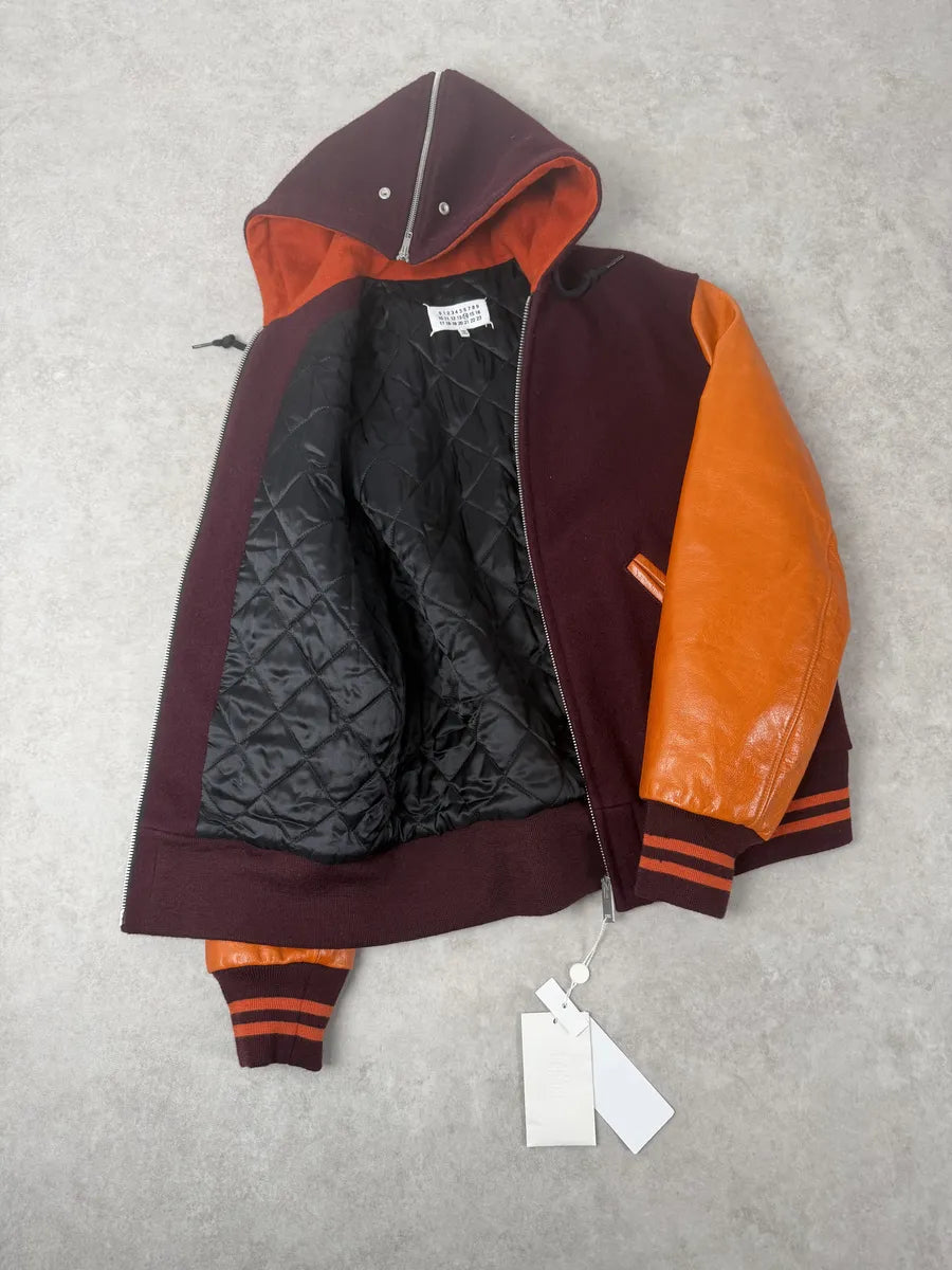 AW2017 Maison Margiela Bordeaux Wool & Orange Leather Aviator Bomber Jacket lDPCNQX 6