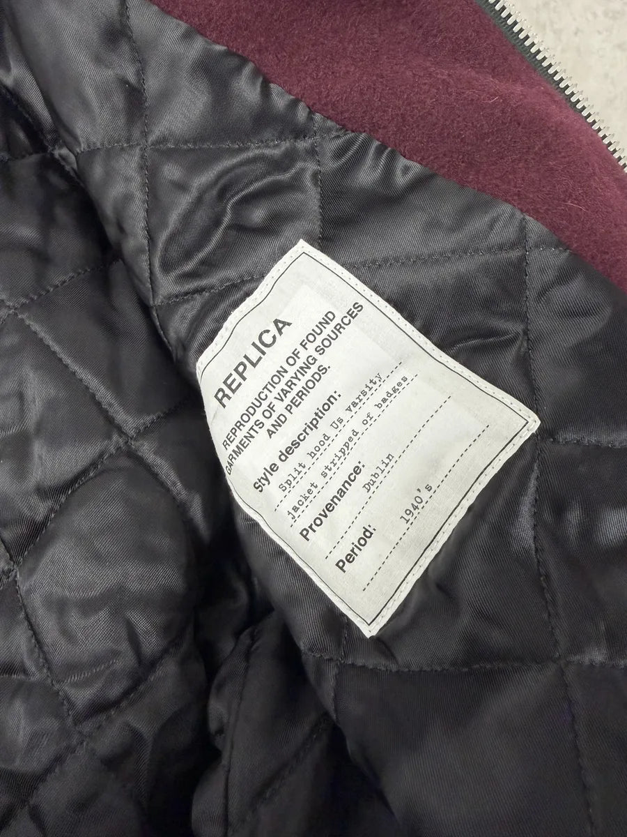 AW2017 Maison Margiela Bordeaux Wool & Orange Leather Aviator Bomber Jacket lDPCNQX 7