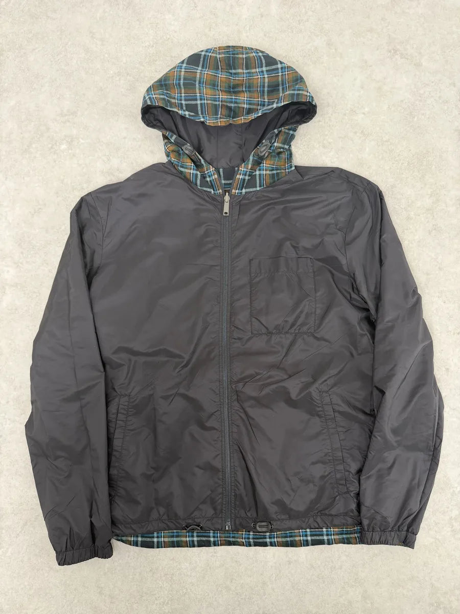 AW2017 Prada Black & Multicolor Reversible Checkered Windbreaker Jacket rOjXppU 1