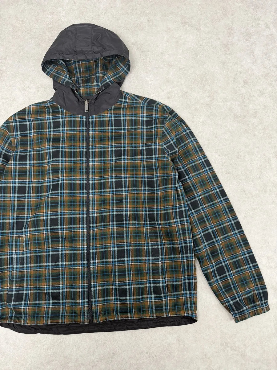 AW2017 Prada Black & Multicolor Reversible Checkered Windbreaker Jacket rOjXppU 11