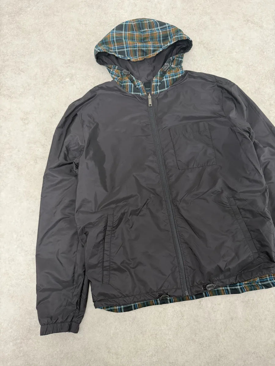 AW2017 Prada Black & Multicolor Reversible Checkered Windbreaker Jacket rOjXppU 7