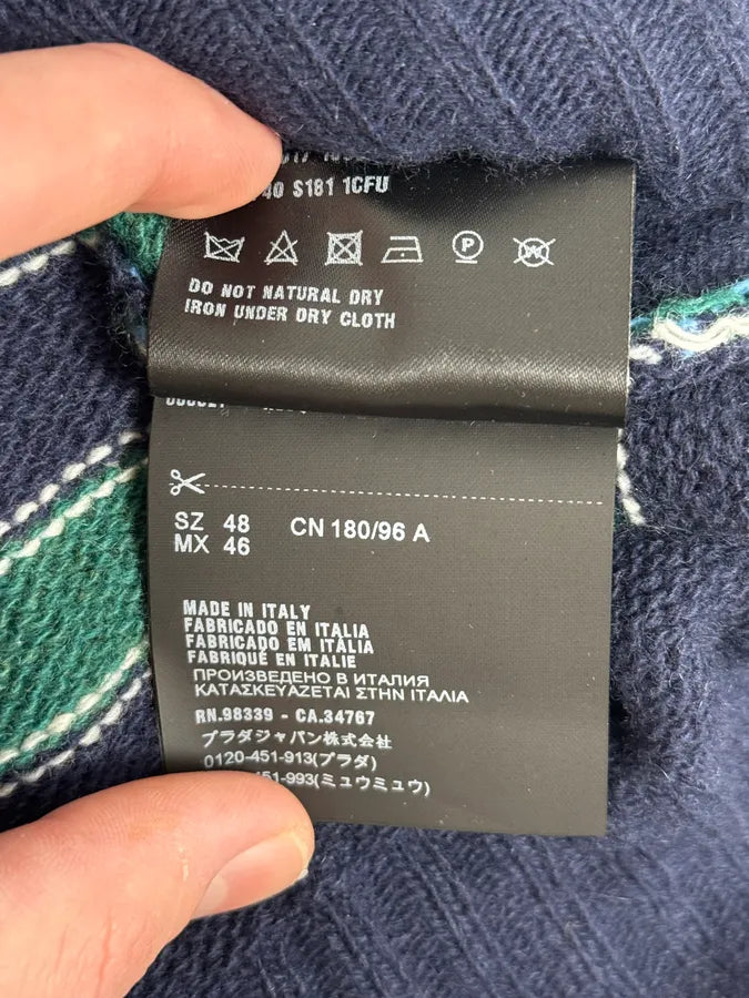 AW2017 Prada Black Green & Blue Wool Striped Sweater fwelCIv 8