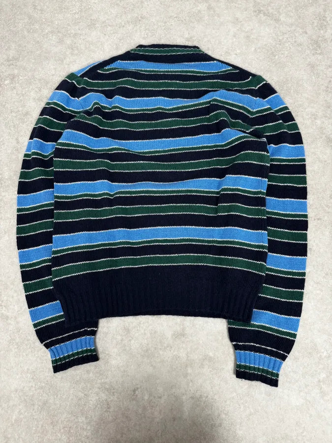 AW2017 Prada Black Green & Blue Wool Striped Sweater fwelCIv 3