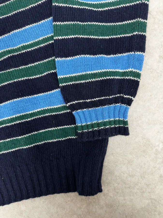 AW2017 Prada Black Green & Blue Wool Striped Sweater fwelCIv 6