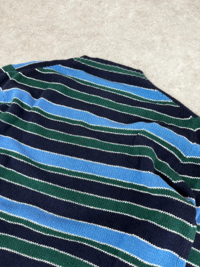 AW2017 Prada Black Green & Blue Wool Striped Sweater fwelCIv 5
