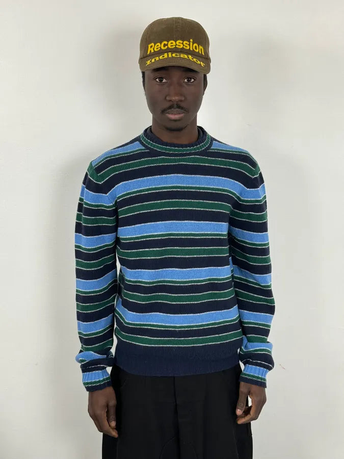 AW2017 Prada Black Green & Blue Wool Striped Sweater fwelCIv 1