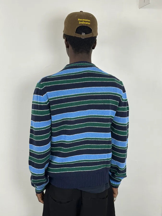 AW2017 Prada Black Green & Blue Wool Striped Sweater fwelCIv 2
