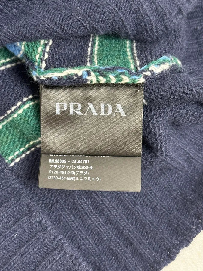 AW2017 Prada Black Green & Blue Wool Striped Sweater fwelCIv 9