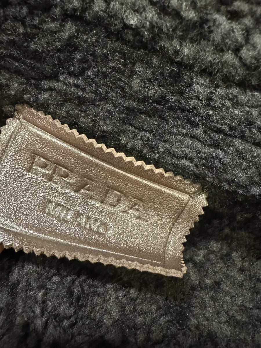 AW2017 Prada Brown Eroded Shearling Long Leather Coat XoTWqeF 6