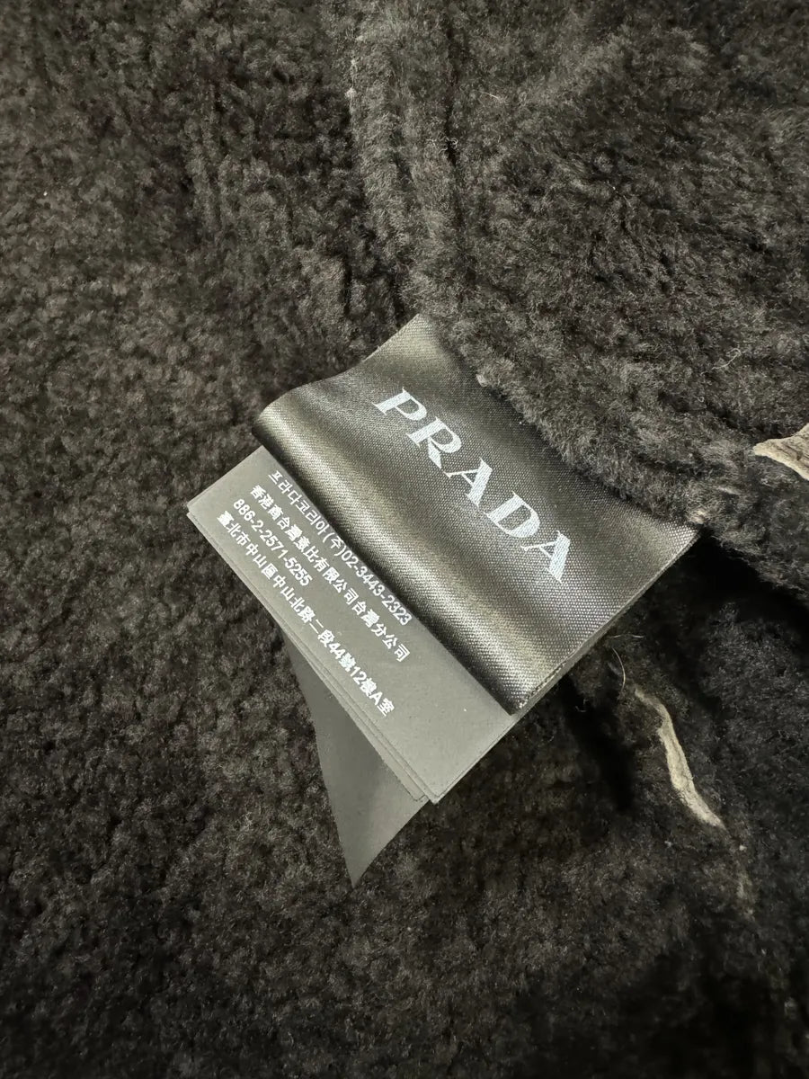 AW2017 Prada Brown Eroded Shearling Long Leather Coat XoTWqeF 8