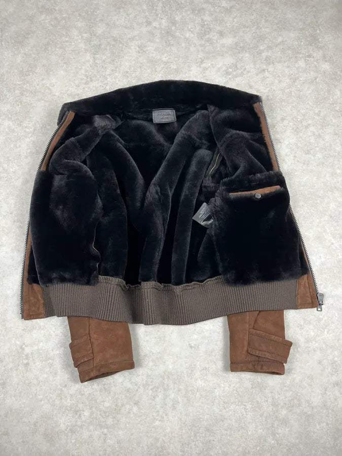 AW2017 Prada Brown Shearling Leather Jacket RyAfHmh 9