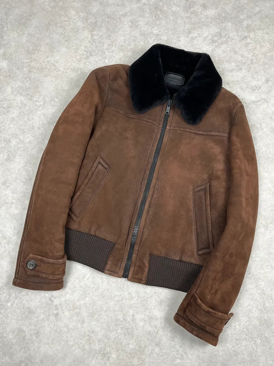 AW2017 Prada Brown Shearling Leather Jacket RyAfHmh 3
