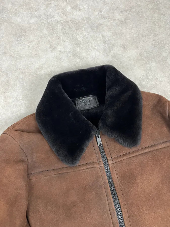 AW2017 Prada Brown Shearling Leather Jacket RyAfHmh 4