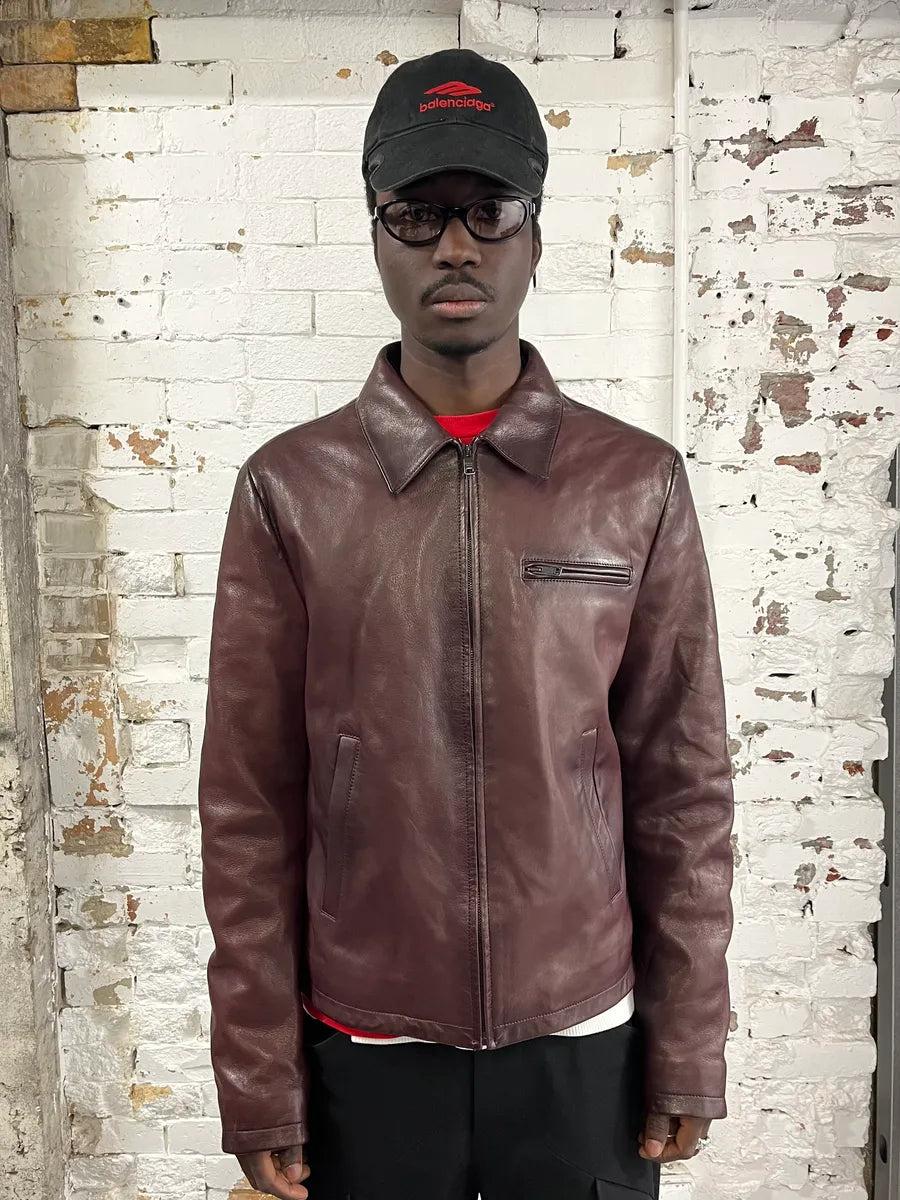 AW2017 Prada Pure Wine Burgundy Leather Jacket yISpAij 1