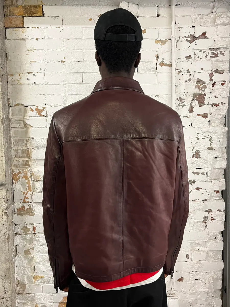 AW2017 Prada Pure Wine Burgundy Leather Jacket yISpAij 2