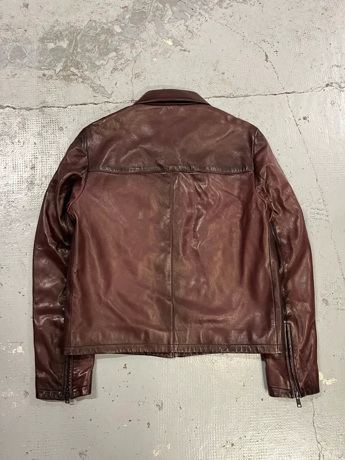 AW2017 Prada Pure Wine Burgundy Leather Jacket yISpAij 5