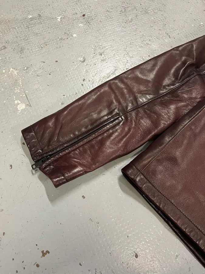 AW2017 Prada Pure Wine Burgundy Leather Jacket yISpAij 6