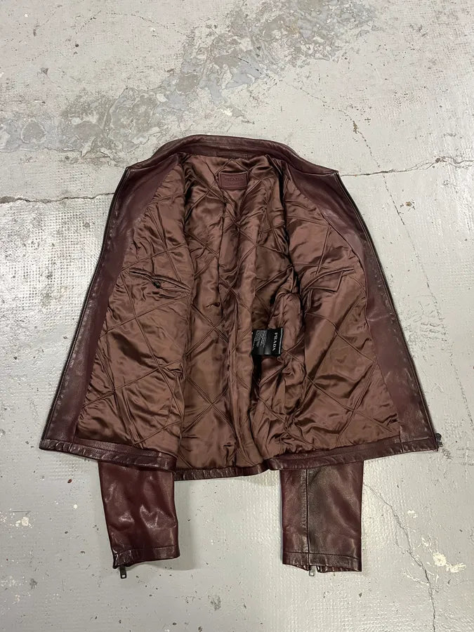 AW2017 Prada Pure Wine Burgundy Leather Jacket yISpAij 7