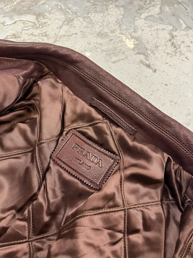 AW2017 Prada Pure Wine Burgundy Leather Jacket yISpAij 8