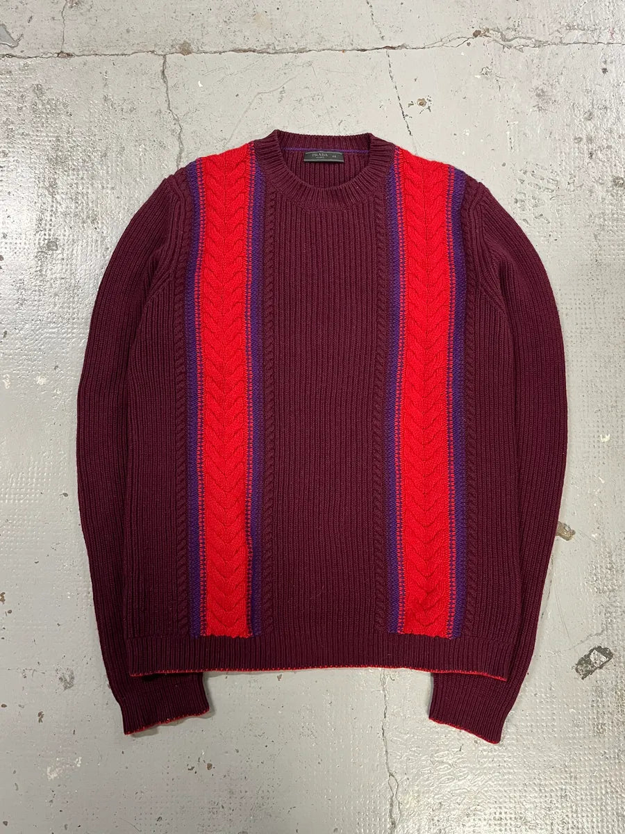AW2017 Prada Red Lines Bordeaux Wool & Cashmere Sweater bJYLpWv 0